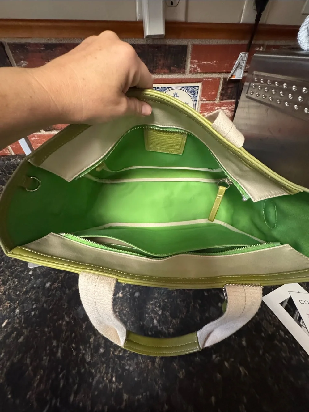 Coach Hampton Garden Tote + Matching Field Wristlet Set Lime Green Y2K